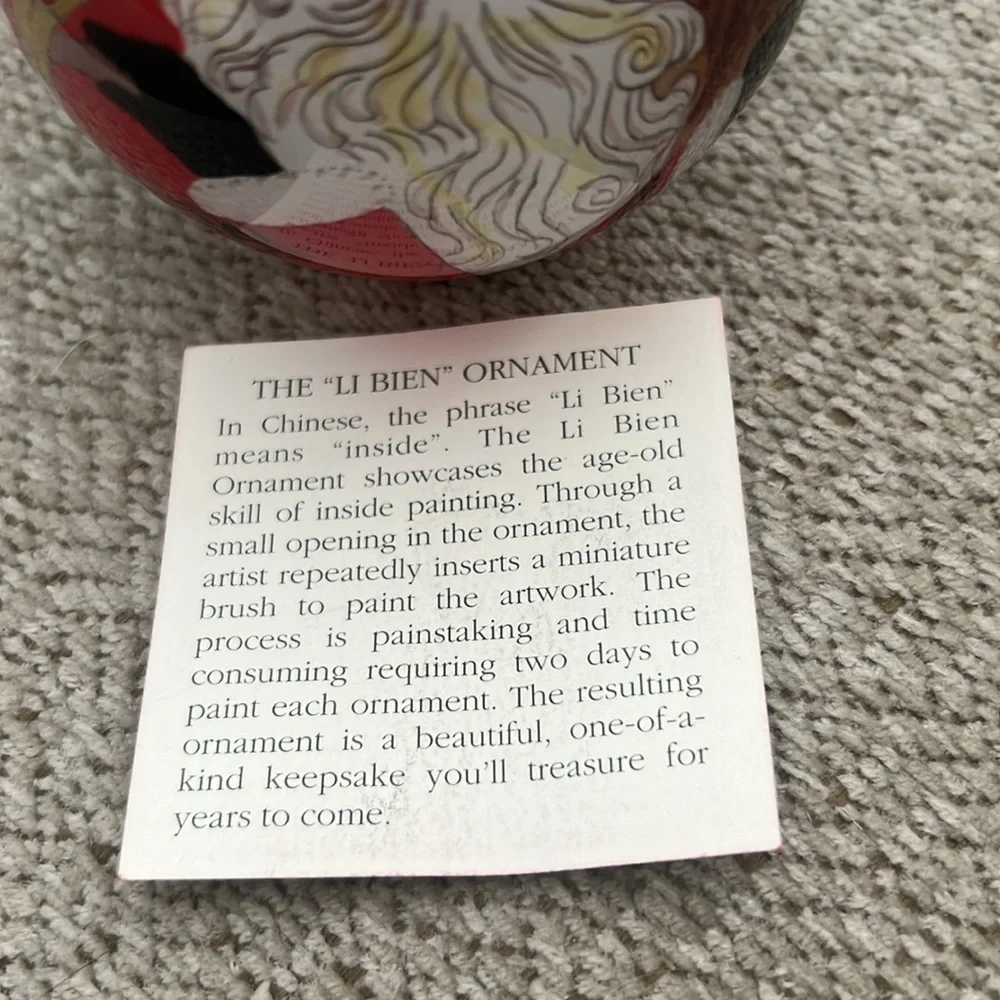 Pier 1 Li Bien 2001 Reverse Hand Painted Glass Santa Christmas Ornament w/Box